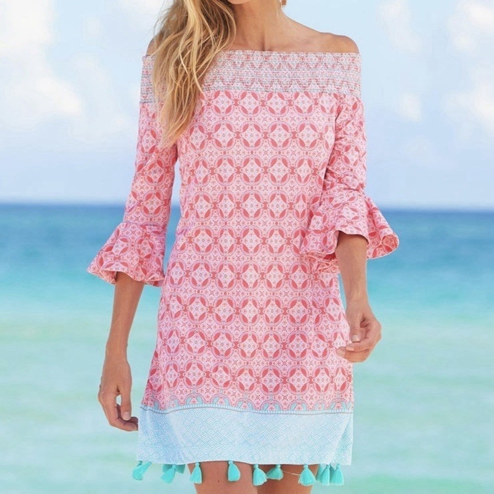 Cabana Life Coral Tides Coverluxe Dress Size M UPF 50+ Coastal Cottage